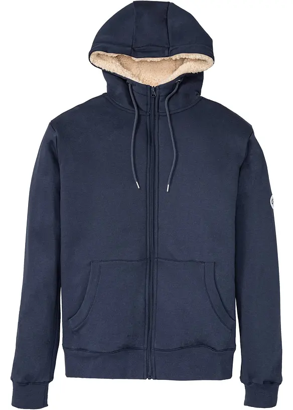 Thermo-Sweatjacke mit flauschigem Teddyfleece in blau von vorne - bonprix