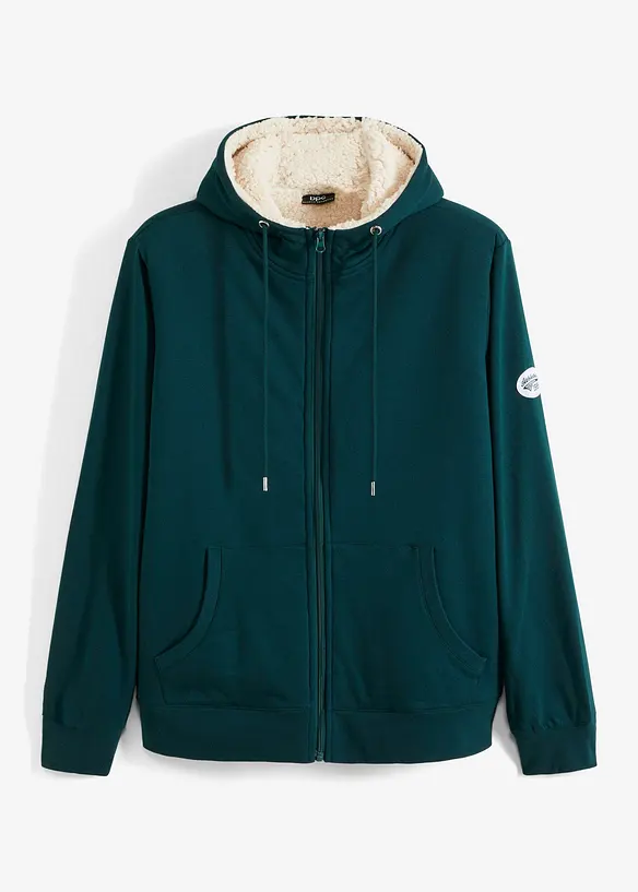Thermo-Sweatjacke mit flauschigem Teddyfleece in grün von vorne - bonprix