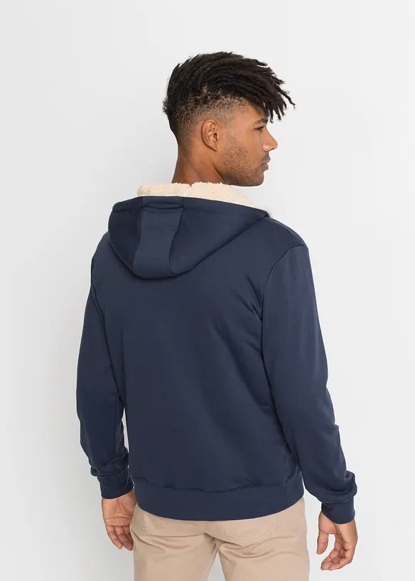 Thermo-Sweatjacke mit flauschigem Teddyfleece in blau von hinten (im Anschnitt) - bonprix