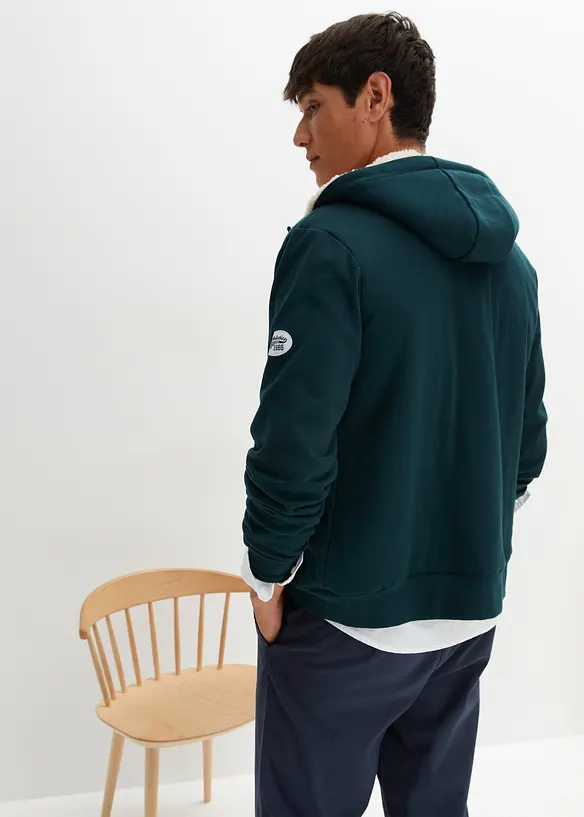 Thermo-Sweatjacke mit flauschigem Teddyfleece in grün von hinten (im Anschnitt) - bonprix