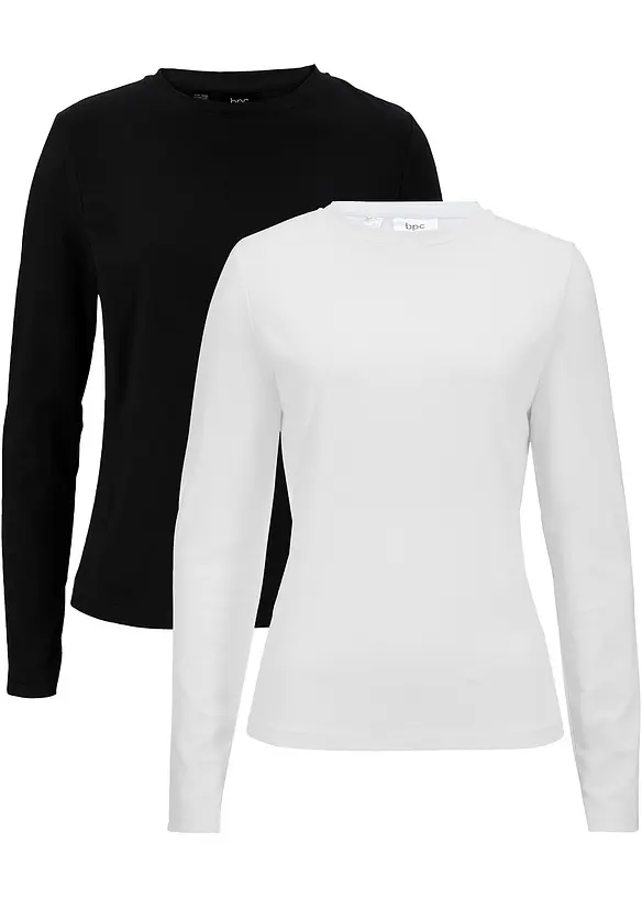 Slim-Fit Shirt mit reiner Bio-Baumwolle (2er Pack) in weiß von vorne - bonprix Slim-Fit Shirt mit reiner Bio-Baumwolle (2er Pack) in weiß von vorne - bonprix