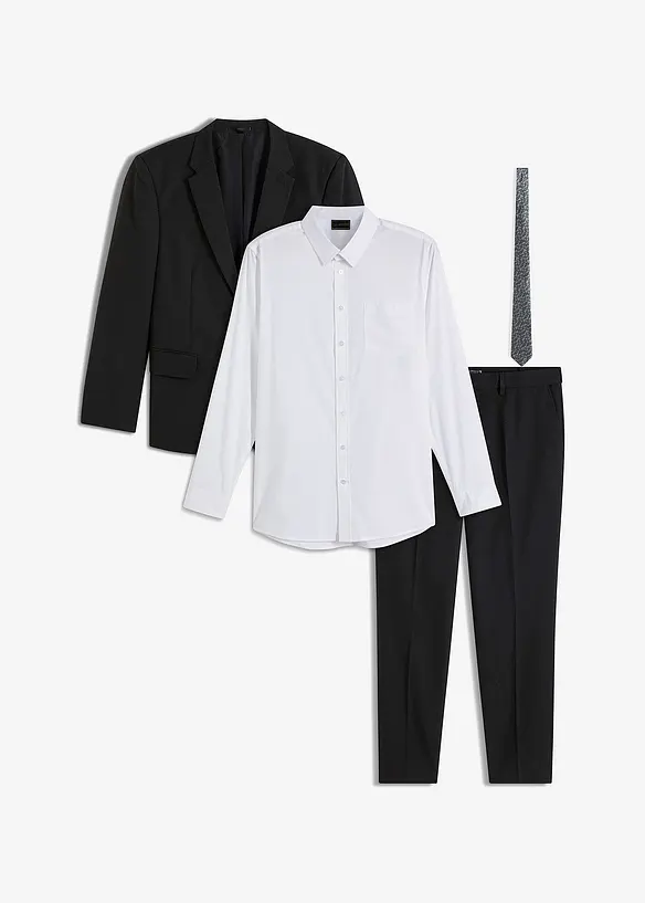 Anzug Slim Fit (4-tlg.Set): Sakko, Hose, Hemd, Krawatte in schwarz von vorne - bonprix