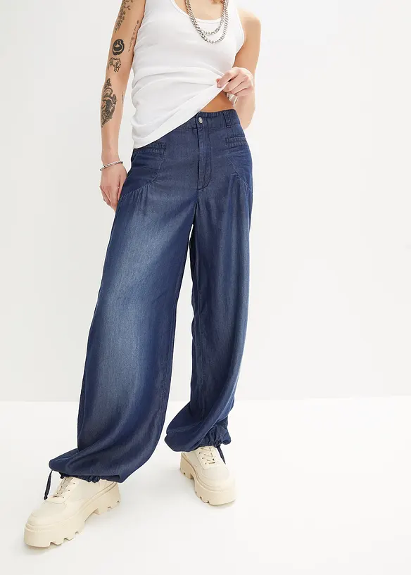 Wide-Leg-Hose aus fließendem Lyocell in blau von vorne - bonprix