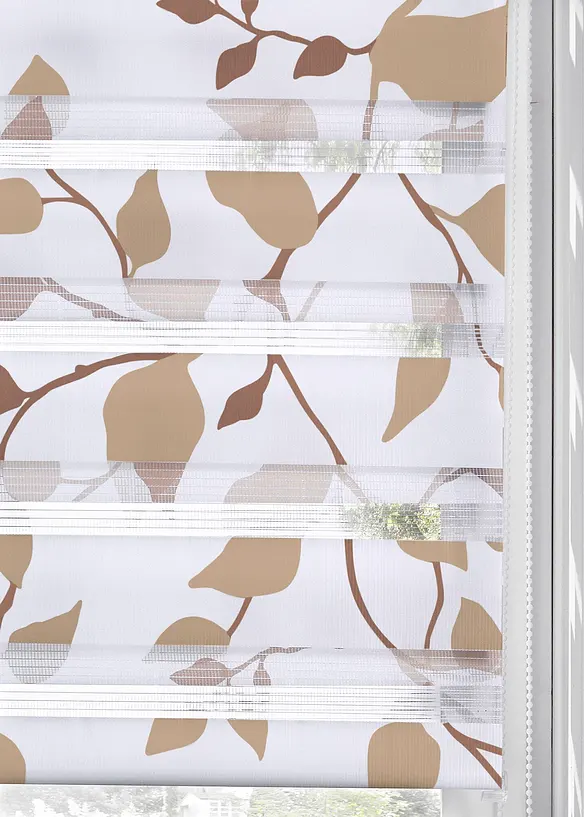Doppelrollo mit Ranken in beige halb geöffnet (Detailaufnahme) - bonprix