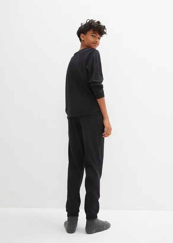 Pyjama aus reiner Baumwolle  (2-tlg. Set) in schwarz von hinten (Totalaufnahme) - bonprix