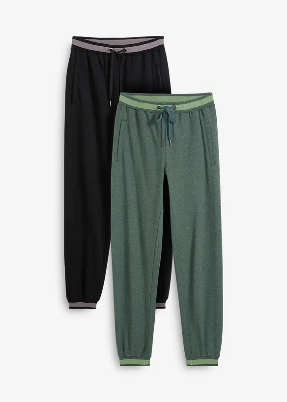 Sweathose aus Baumwoll-Mix, 2er Pack in schwarz von vorne - bonprix