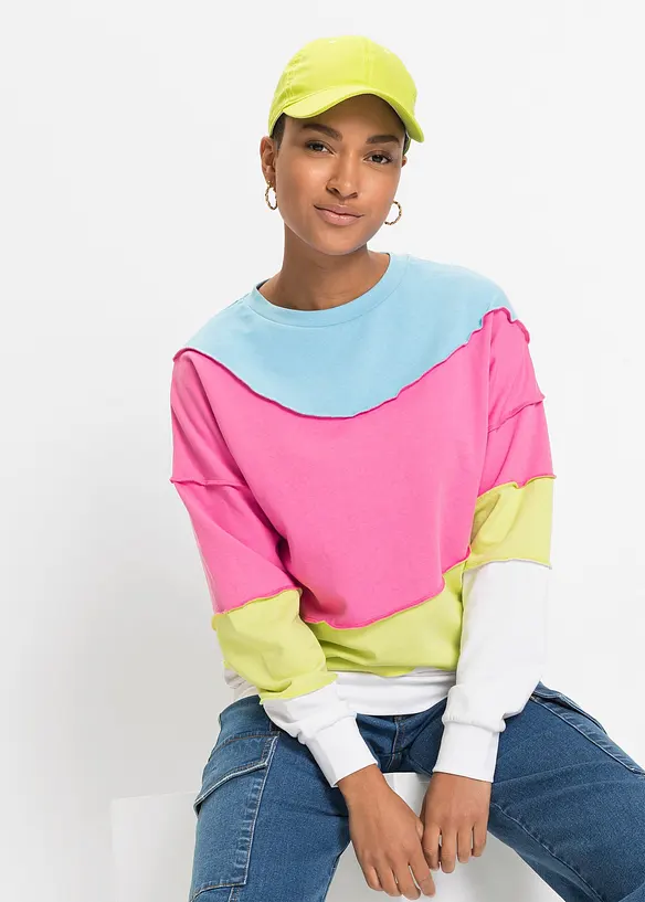 Sweatshirt aus weichem Baumwoll-Mix in pink von vorne (im Anschnitt) - bonprix