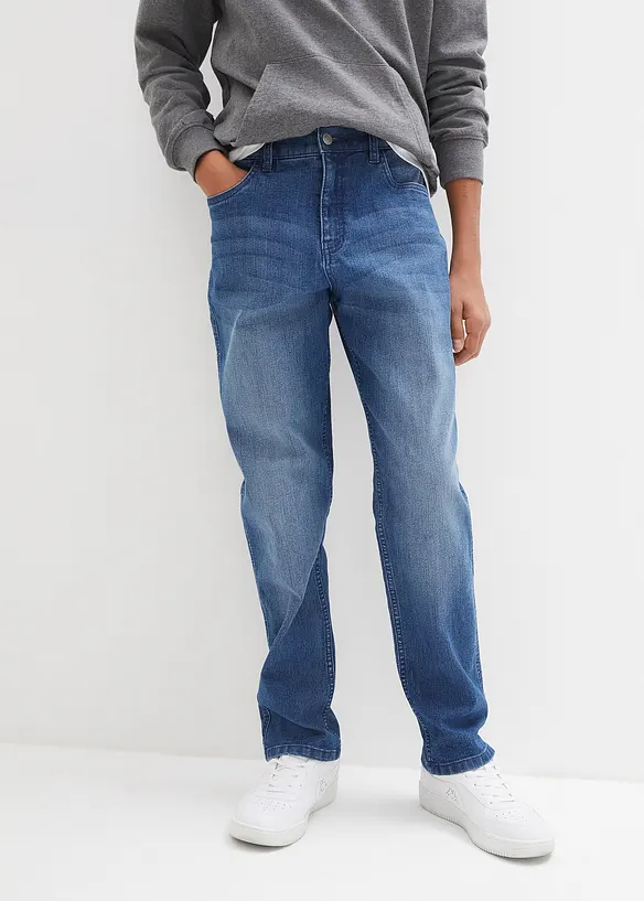 Loose-Fit Stretch-Jeans mit verstellbarem Bund, Straight in blau von vorne - bonprix
