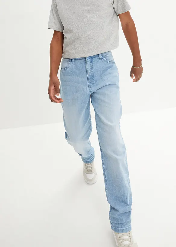 Loose-Fit Stretch-Jeans mit verstellbarem Bund, Straight in blau von vorne - bonprix