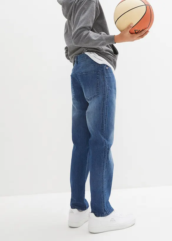 Loose-Fit Stretch-Jeans mit verstellbarem Bund, Straight in blau von hinten - bonprix