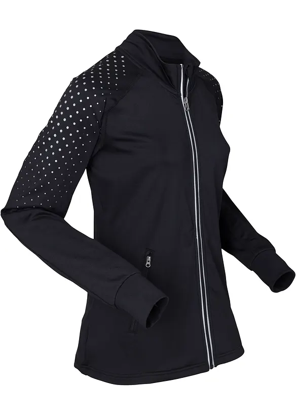 Thermo Sportjacke mit reflektierendem Druck, schnelltrocknend in schwarz von der Seite - bonprix