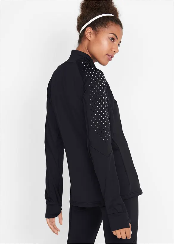Thermo Sportjacke mit reflektierendem Druck, schnelltrocknend in schwarz von hinten (im Anschnitt) - bonprix