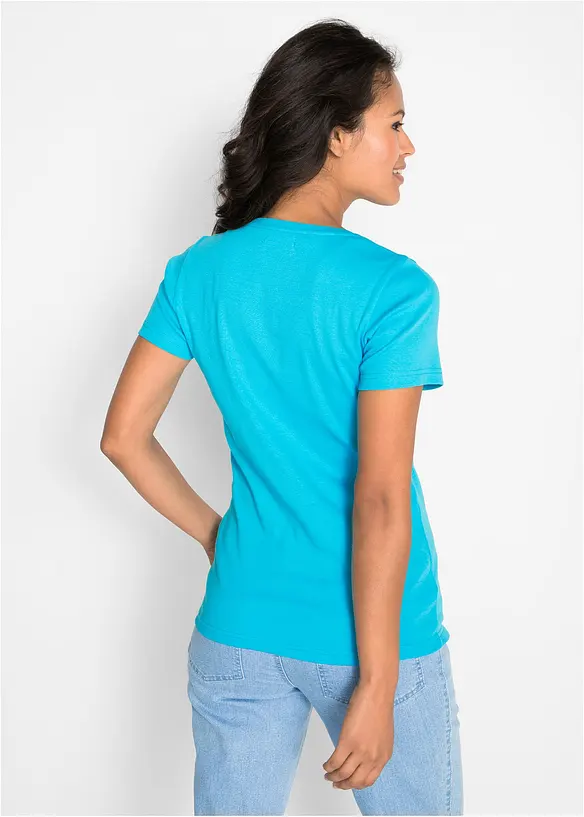 Baumwoll Shirt, Kurzarm in blau von hinten (im Anschnitt) - bonprix