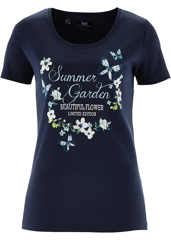 Baumwoll Shirt, Kurzarm in blau von vorne - bonprix Baumwoll Shirt, Kurzarm in blau von vorne - bonprix