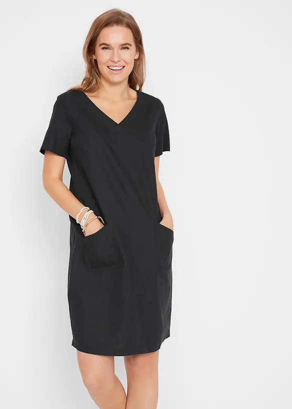 Minikleid aus Leinen-Baumwoll-Mix in schwarz von vorne (Totalaufnahme) - bonprix Minikleid aus Leinen-Baumwoll-Mix in schwarz von vorne (Totalaufnahme) - bonprix