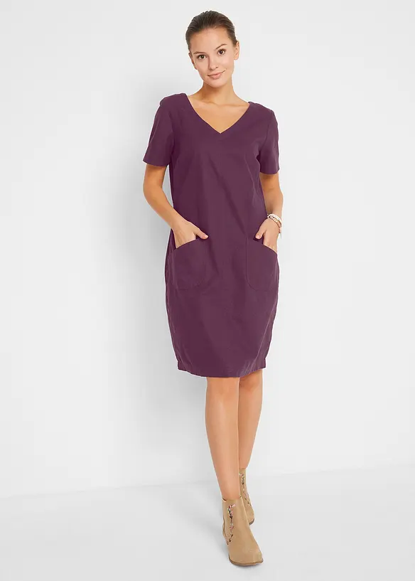 Minikleid aus Leinen-Baumwoll-Mix in lila von vorne (Totalaufnahme) - bonprix Minikleid aus Leinen-Baumwoll-Mix in lila von vorne (Totalaufnahme) - bonprix