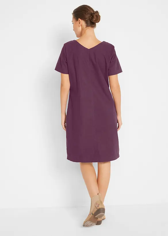 Minikleid aus Leinen-Baumwoll-Mix in lila von hinten (Totalaufnahme) - bonprix Minikleid aus Leinen-Baumwoll-Mix in lila von hinten (Totalaufnahme) - bonprix