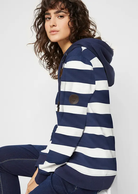 Kapuzensweatshirt aus Bio-Baumwolle in blau von vorne (im Anschnitt) - bonprix