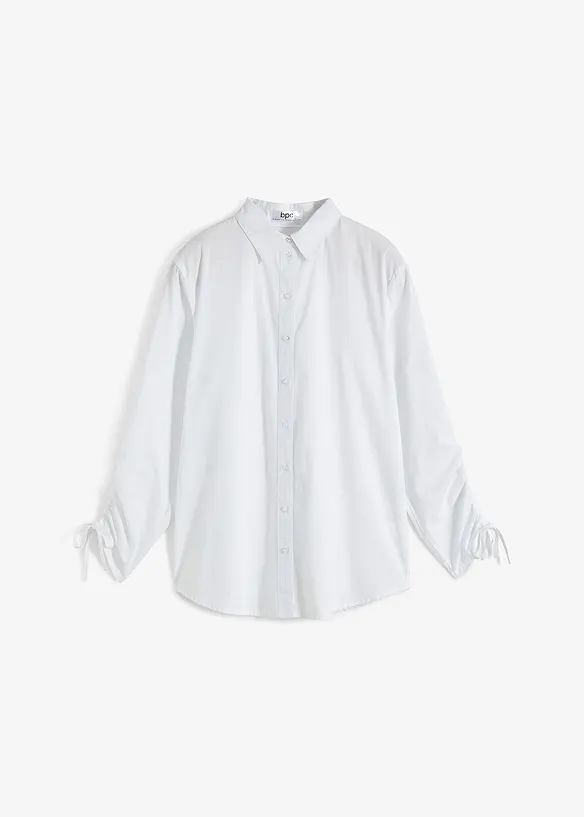 Bluse mit Ärmeldetail aus Bio-Baumwolle, langarm in weiß von vorne - bpc bonprix collection