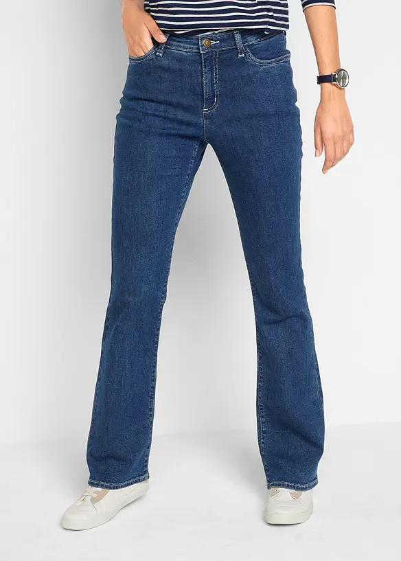 Bootcut Jeans Mid Waist, Bio-Baumwolle in blau von vorne - bonprix