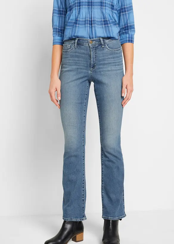 Bootcut Jeans Mid Waist, Bio-Baumwolle in blau von vorne - bonprix