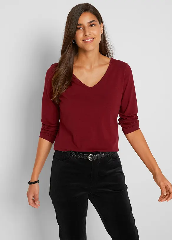 Figurbetontes Langarmshirt (2er Pack) in rot von vorne (im Anschnitt) - bonprix