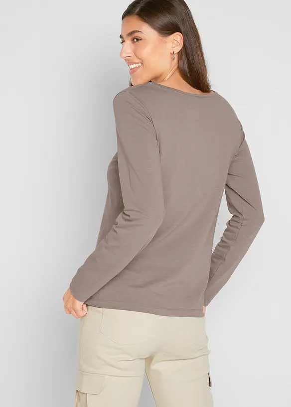Figurbetontes Langarmshirt (2er Pack) in braun von hinten (im Anschnitt) - bonprix