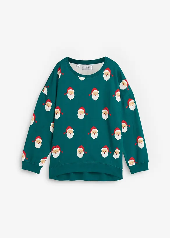 Weihnachts-Sweatshirt mit Vokuhila Saum in grün von vorne - bonprix