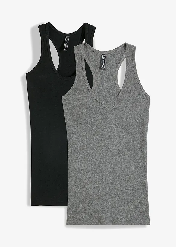 2er-Pack Ripp-Tanktop in schwarz von vorne - bonprix 2er-Pack Ripp-Tanktop in schwarz von vorne - bonprix