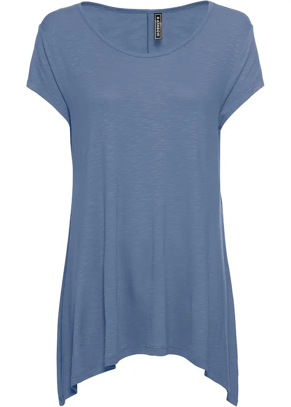 Shirt in asymmetrischer Länge in blau von vorne - bonprix