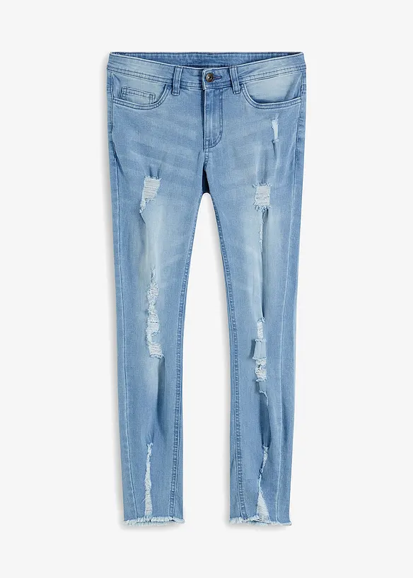 Super Skinny-Jeans verkürzt mit Destroy in blau von vorne - bonprix