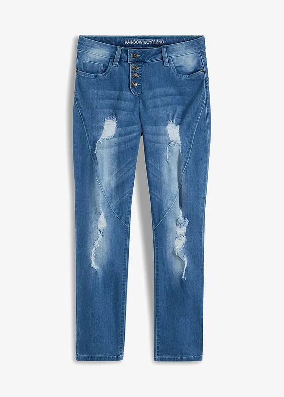 Boyfriend Jeans Mid Waist, rec. Polyester in blau von vorne - bonprix