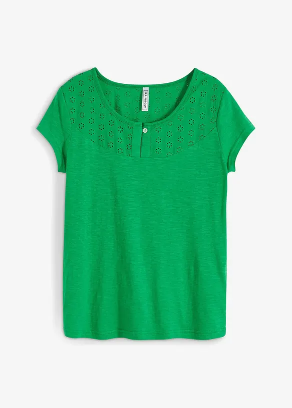 Shirt mit Lochmuster in grün von vorne - RAINBOW