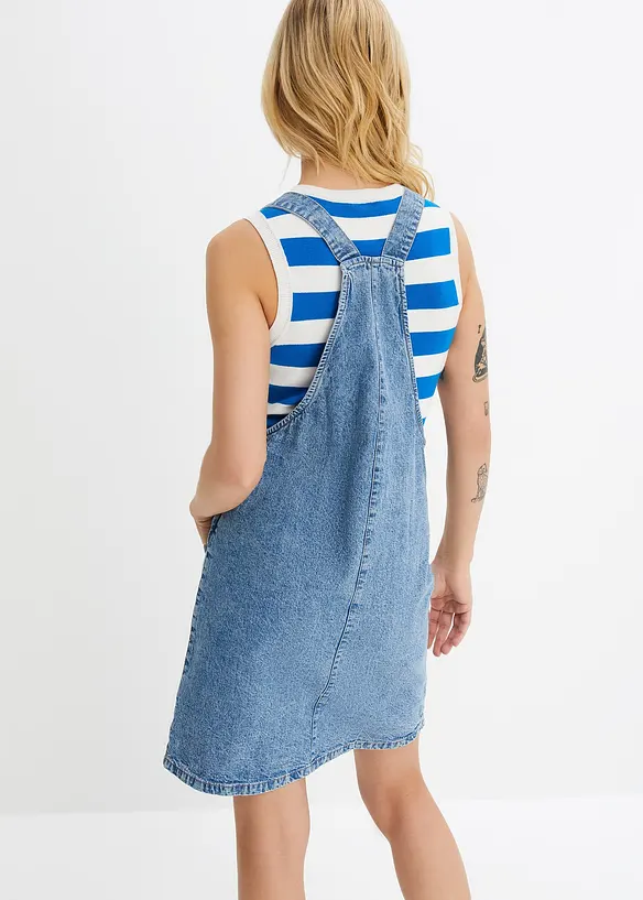 Jeans Latzkleid in blau von hinten (Totalaufnahme) - bonprix