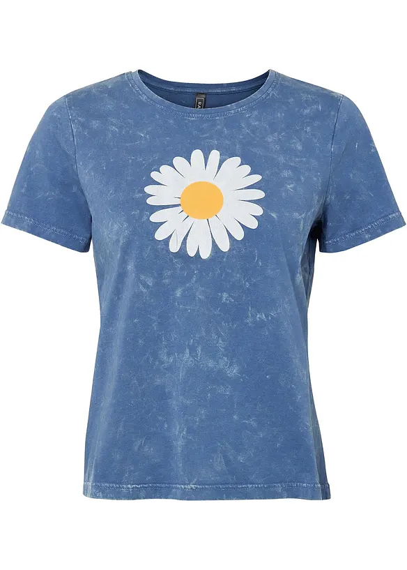 T-Shirt aus reiner Bio-Baumwolle in blau von vorne - bonprix
