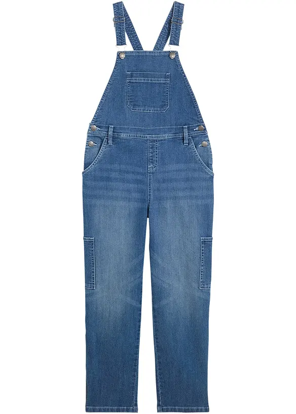 Jeans-Latzhose Mid Waist in blau von vorne - bonprix