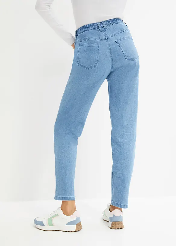 Mom-Jeans, High Waist, Stretch in blau von hinten - bonprix