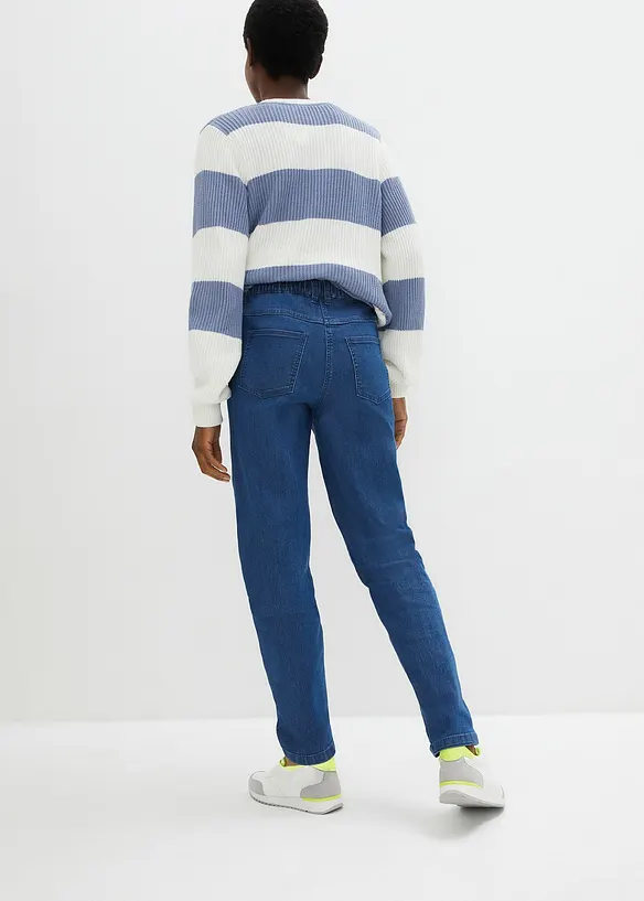 Mom-Jeans, High Waist, Stretch in blau von hinten - bonprix