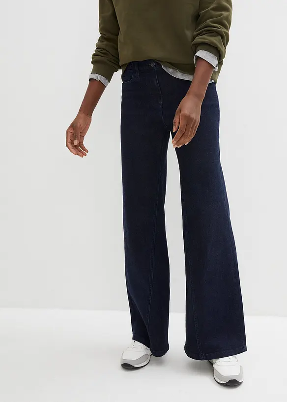 Wide-Leg-Jeans High Waist, Bequembund in blau von vorne - bonprix
