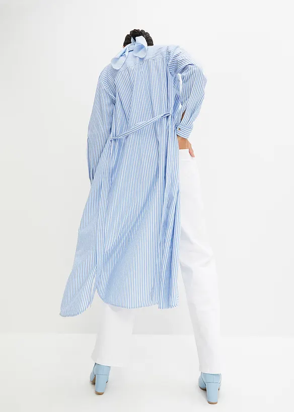 Gestreiftes Blusenkleid mit Bindeband in blau von hinten (Totalaufnahme) - bonprix