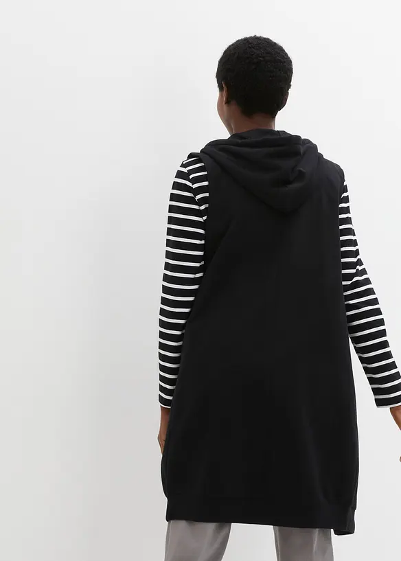 Long-Sweatweste mit Kapuze aus Baumwoll-Mix in schwarz von hinten (im Anschnitt) - bonprix