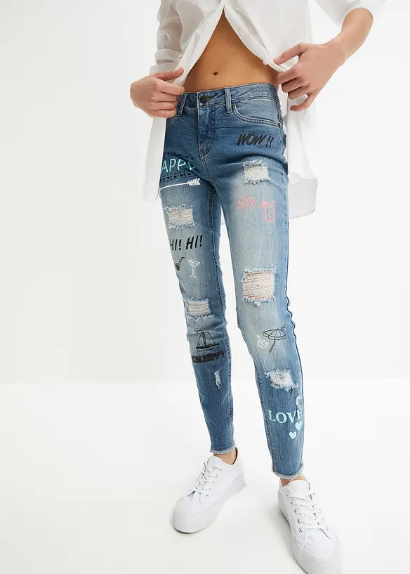 Skinny Jeans Mid Waist in blau von vorne - bonprix