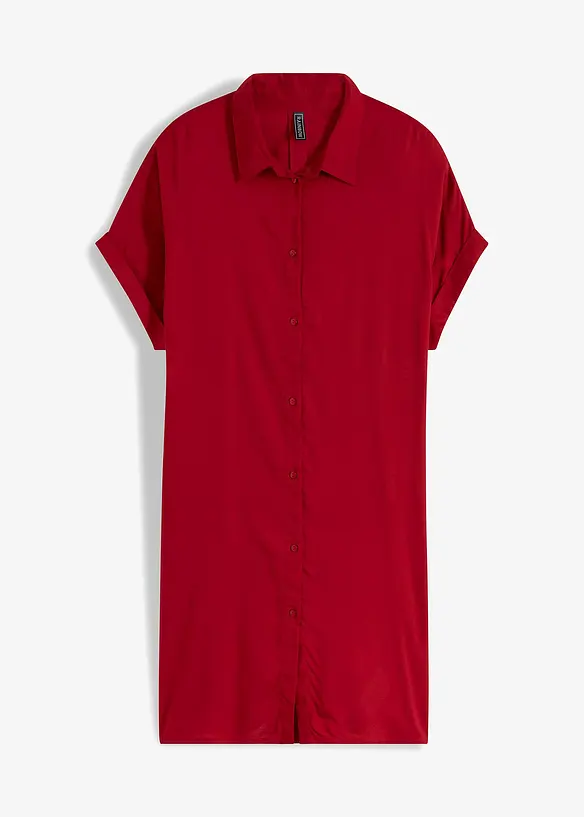 Weites Blusenkleid aus nachhaltiger Viskose in rot von vorne - RAINBOW