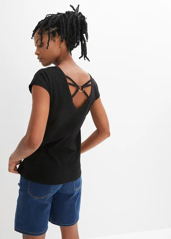 T-Shirt aus reiner Bio-Baumwolle in schwarz von vorne (im Anschnitt) - bonprix T-Shirt aus reiner Bio-Baumwolle in schwarz von vorne (im Anschnitt) - bonprix