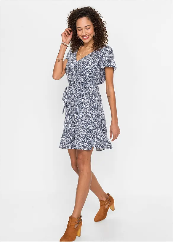 Minikleid aus fließender Viscose in blau von vorne (Totalaufnahme) - bonprix