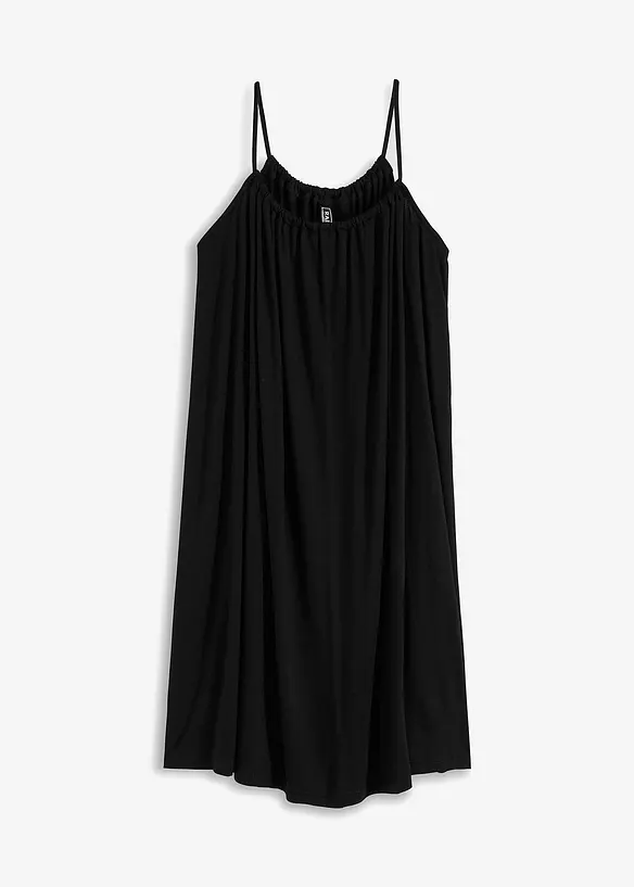 Weites Jerseykleid aus nachhaltiger Viskose in schwarz von vorne - RAINBOW