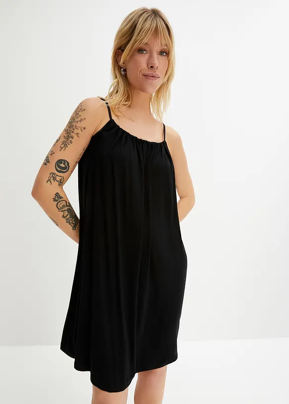 Jerseykleid aus fließender Viskose in schwarz von vorne (Totalaufnahme) - bonprix