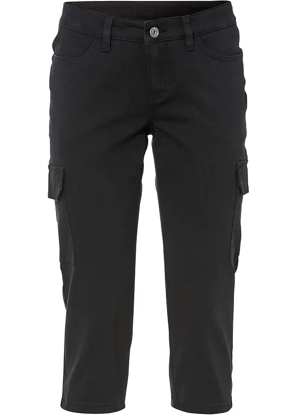 Capri-Hose aus elastischem Baumwoll-Mix in schwarz von vorne - bonprix
