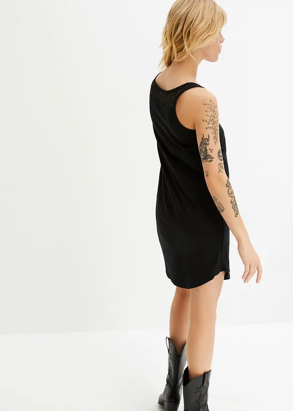 Shirtkleid aus Baumwolle mit Spitze in schwarz von hinten (Totalaufnahme) - bonprix