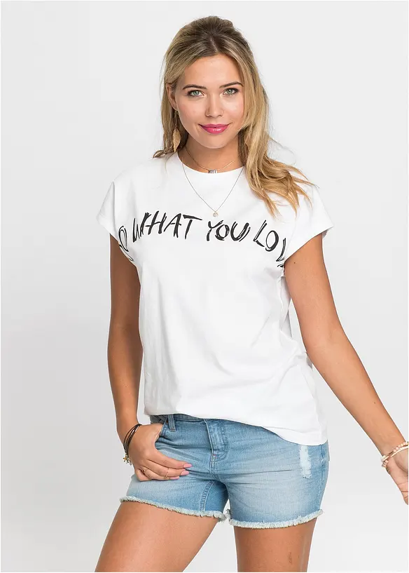 Oversize-Shirt aus reiner Bio-Baumwolle in weiß von vorne (im Anschnitt) - bonprix